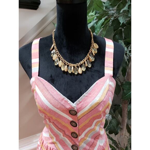 My Michelle Womens Pink Striped Linen Sweetheart Neck Sleeveless Tank Dress L - Picture 2 of 15